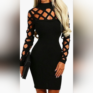 AMiERY Women's Hollow Out Dress Bandage Clubwear Long‎ Sleeve Bodycon Dresses